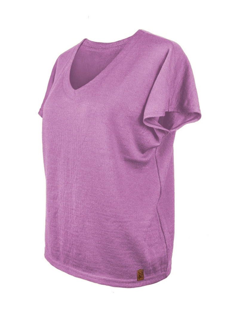 koszulka na krótki rękaw v-neck - lilac Koszulka V-neck z krótkimi rękawami z wełny merino LILAC - obrazek 1