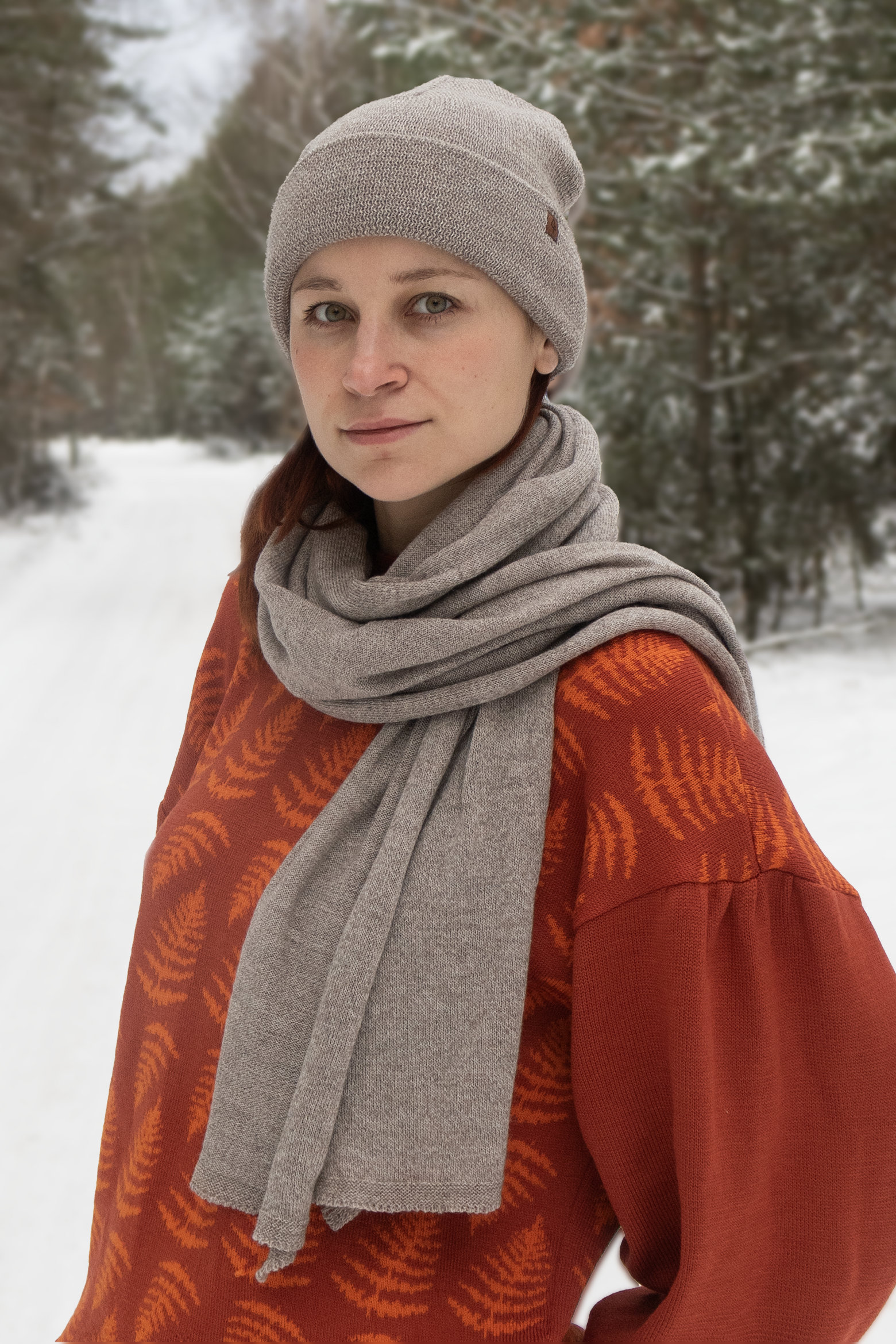 czapka i szal cienki Duży szal z cienkiej wełny merino CZERWONY - obrazek 10