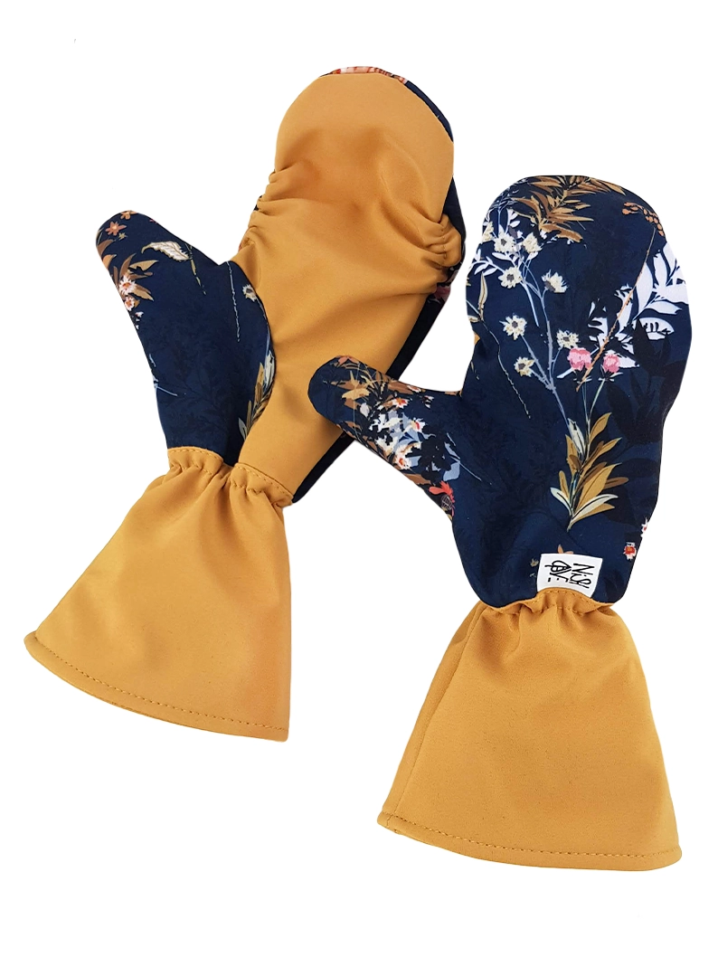 rękawiczki softshell merino żółty rM dzikie kwiaty Softshell with merino wool gloves - "Wild Flowers" - choose your size! - Image 1