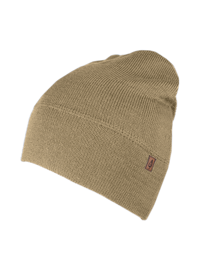 Czapka jednowarstwowa z ociepleniem piaskowy beż Thin RAINFORCED merino wool hat - Cappuccino - Image 1