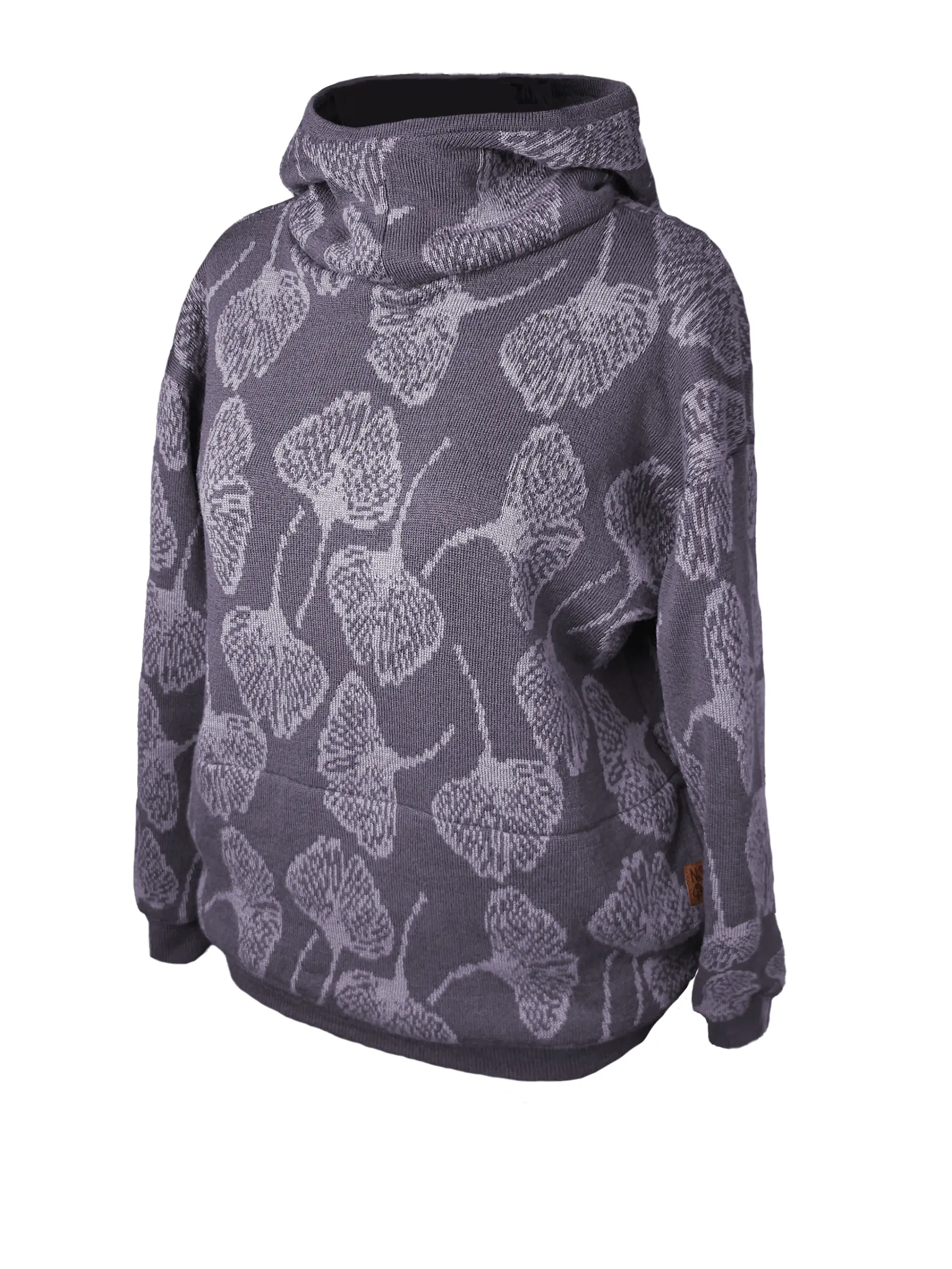 Bluza Rita Szarofioletowy-jasna lawenda Custom merino wool hoodie "Robin" - JAQUARD PATTERN - Image 6