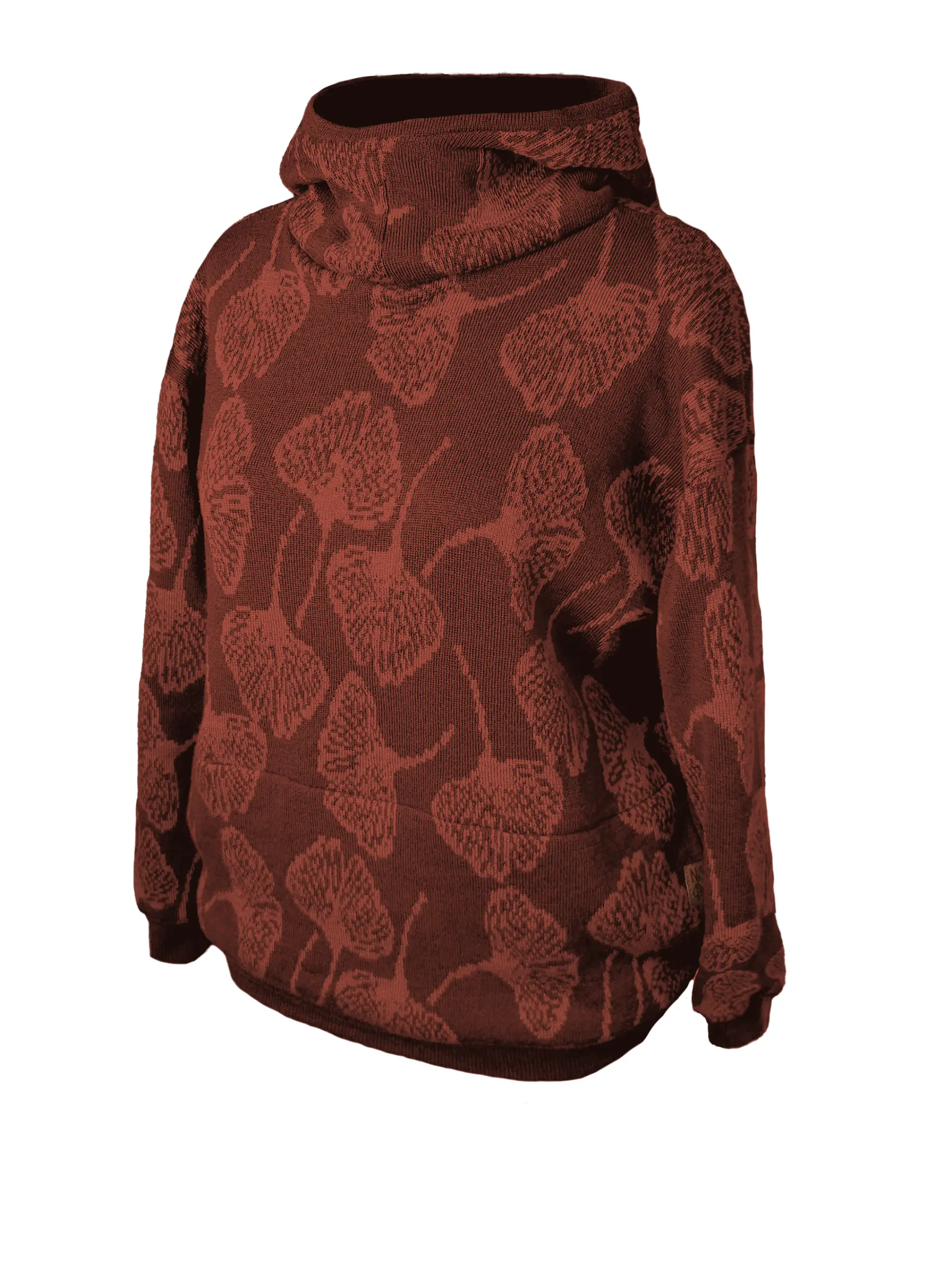 bluza Rita ceglana- rudyceglana-rudy Custom merino wool hoodie "Robin" - JAQUARD PATTERN - Image 7